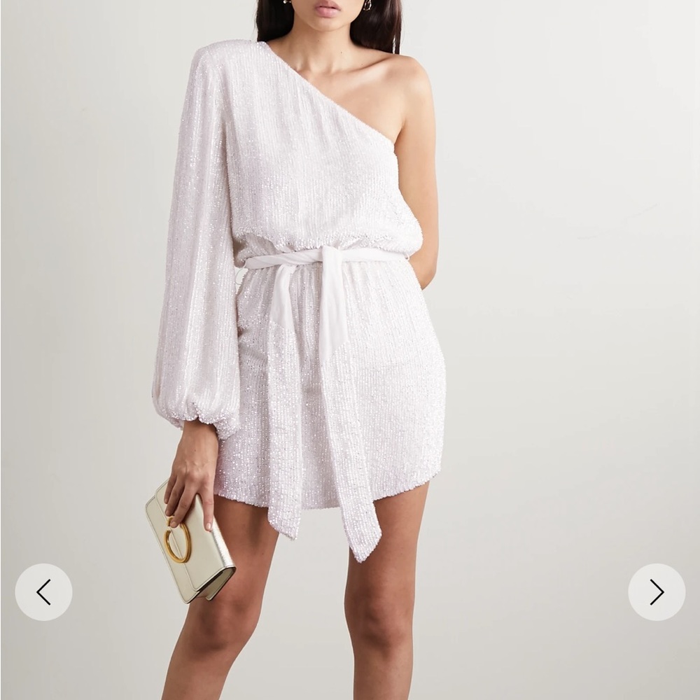 Retrofete one shoulder white sequin dress NWT